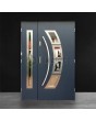 Porte d'entrée en acier inoxydable anthracite foncé avec un panneau latéral