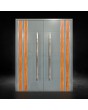 Porte d'entrée double en aluminium bleu-gris avec décor en bois