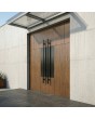 Porte d'entrée double en aluminium avec finition imitation bois de noyer et décor noir