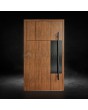 LIM V35 - porte d'entrée en aluminium texture bois avec décor inox