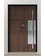 LIM V35 - porte d'entrée en aluminium texture bois avec décor inox
