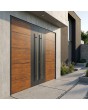 Porte d'entrée double en aluminium couleur anthracite avec décor bois