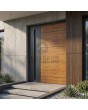 Puerta de entrada de aluminio antracita con decoración de madera.