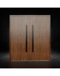 Porte double en aluminium couleur noyer avec rayures verticales