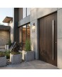 Porte d'entrée en aluminium teinté noyer avec rainures verticales
