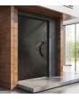 Porte d'entrée à charnières en aluminium noir avec motif fraisé