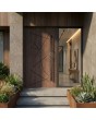 Porte d'entrée en aluminium couleur noyer avec bandes