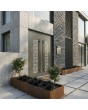 Porte d'entrée double en aluminium gris olive avec vitrage décoratif
