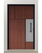 PIVOT V35 - porte d'entrée en aluminium texture bois avec décor inox