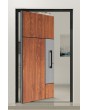 PIVOT V35 - porte d'entrée en aluminium texture bois avec décor inox