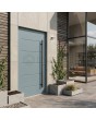 Porte d'entrée moderne en aluminium gris tourterelle