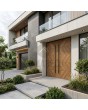 Porte d'entrée double en aluminium aspect bois, revêtue d'un stratifié haute pression « Creek Larch »
