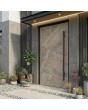 Porte d'entrée en aluminium recouverte de HPL imitation bois sapin platine