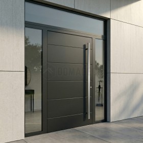 Porte d'entrée Integra anthracite avec panneaux vitrés à gauche, à droite et en haut