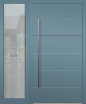 Porte d'entrée LIM à charnières en aluminium avec fenêtre latérale gauche (vue de l'extérieur) 