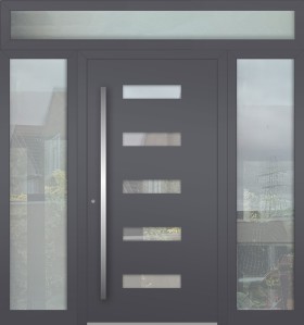 Porte avant à charnières LIM en aluminium avec panneau vitré gauche, droit et supérieur
