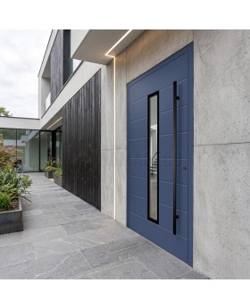 Porte d'entrée moderne en aluminium bleu