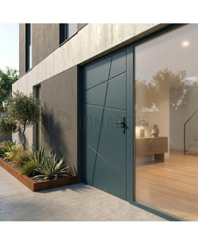 Porte d'entrée moderne en aluminium sur mesure, de couleur verte