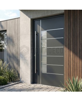 Porte d'entrée moderne et luxueuse en aluminium anthracite foncé avec vitrage