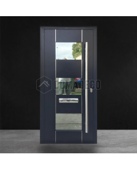 Porte d'entrée moderne en aluminium anthracite à isolation thermique avec vitrage