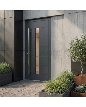 Porte d'entrée moderne en aluminium haute performance, couleur anthracite, avec vitrage