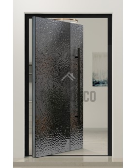 PIVOT B4 - porte pivotante en aluminium recouverte d'une tôle en acier inoxydable gris