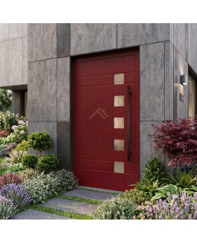 porte d'entrée moderne en aluminium rouge sur mesure