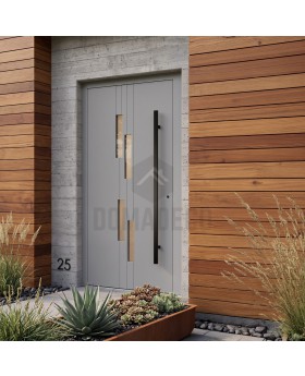 Porte d'entrée moderne en aluminium gris