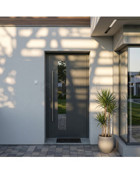 Porte d'entrée en aluminium personnalisable, couleur anthracite, avec vitrage