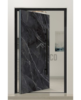 PIVOT Calacatta - porte pivotante en aluminium recouverte de quartz fritté Calacatta Black