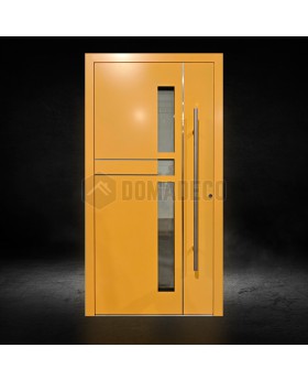 Porte d'entrée moderne en aluminium de qualité, couleur jaune
