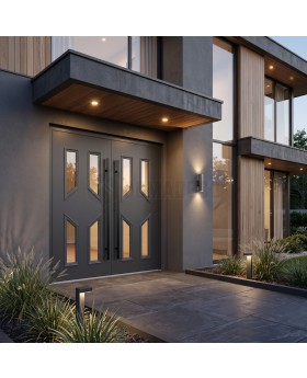 Porte d'entrée double traditionnelle vitrée, couleur anthracite