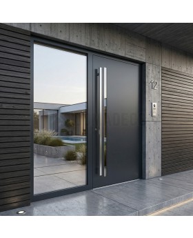 Belle porte d'entrée moderne en aluminium anthracite