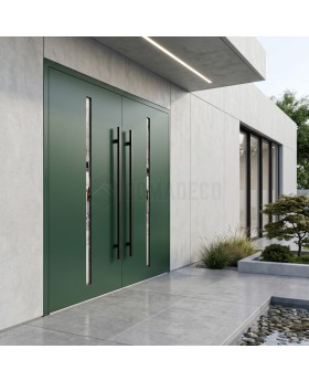 Porte d'entrée en aluminium à double battant avec vitrage vertical