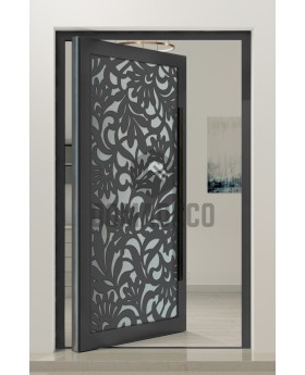 PIVOT G1 - Porte pivotante en verre et aluminium avec panneau décoratif