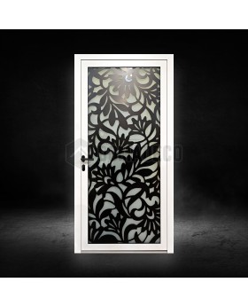 Porte en aluminium blanc avec panneau décoratif noir