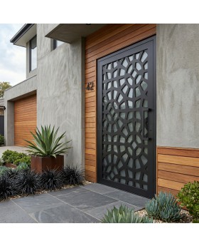 Porte en aluminium à double vitrage marron avec panneau décoratif