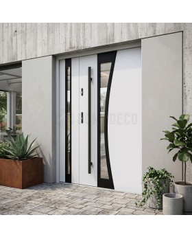 Porte d'entrée moderne en acier blanc avec panneau latéral