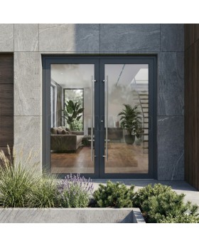 Porte d'entrée en aluminium anthracite à double sécurité entièrement vitrée