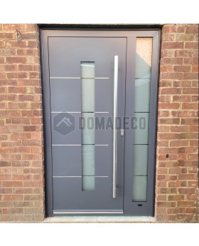 Porte à charnières LIM en aluminium anthracite avec fenêtre latérale droite