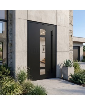 Porte d'entrée moderne en aluminium noir pour la maison