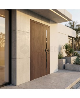 Porte d'entrée en aluminium couleur noyer avec vitrage