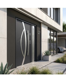 Porte d'entrée extérieure noire avec panneau latéral
