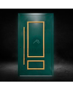 porte traditionnelle à charnières en aluminium de style classique, couleur verte