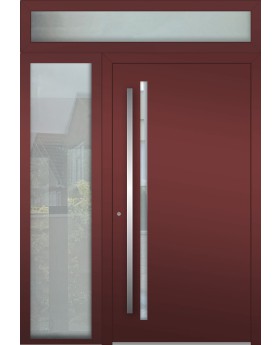 Porte à charnières LIM en aluminium avec fenêtre latérale gauche et supérieure (vue de l'extérieur)