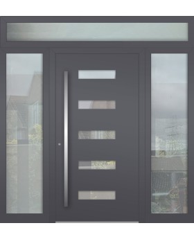 Porte avant à charnières LIM en aluminium avec panneau vitré gauche, droit et supérieur