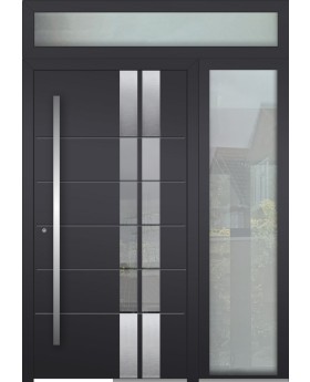 Porte à charnières LIM en aluminium avec panneau vitré droit et supérieur (vue de l'extérieur)