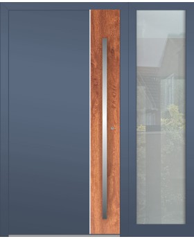 Porte à charnières LIM en aluminium avec fenêtre latérale droite (vue de l'extérieur)