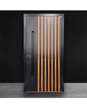 Porte extérieure en aluminium noir à lames verticales en profilés d'aluminium