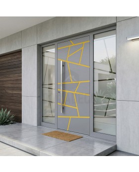 Porte LIM 360 en aluminium gris avec panneaux vitrés à gauche et à droite